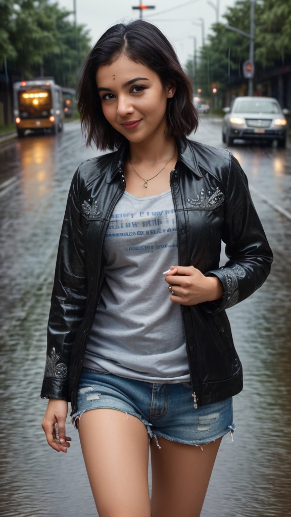 (masterpiece, best quality, hires, high resolution:1.2), extremely detailed, intricate details, highres,  happy expression, night rainy road urban