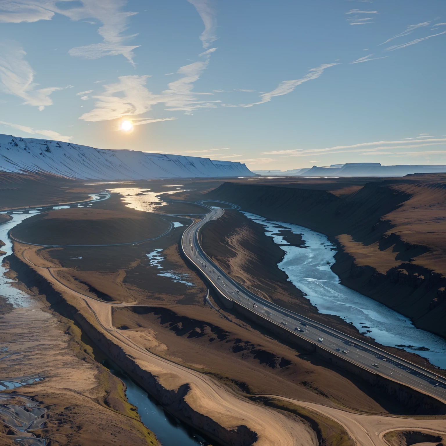 Arafud view of a road and a river with a bridge, Iceland photography, Shot with iPhone 1 3 Pro, solar eclipse in Iceland, Shot with iPhone 1 3 Pro max, Shot with iPhone 14 Pro, Shot with iPhone 1 3 Pro, author:Anna Haifisch, Icelandic valley, The river flowing through the wall, Iceland hills in the background, Iceland