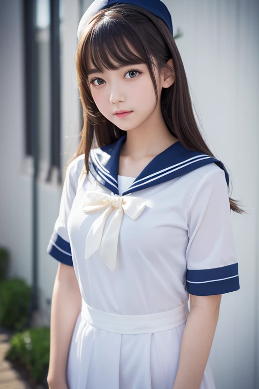 Detailed CG，High resolution，Highest quality，masterpiece，（beautiful girl：1.3），（Game CG），FutaOdef，Sailor suit、looking at the camera、15 years old