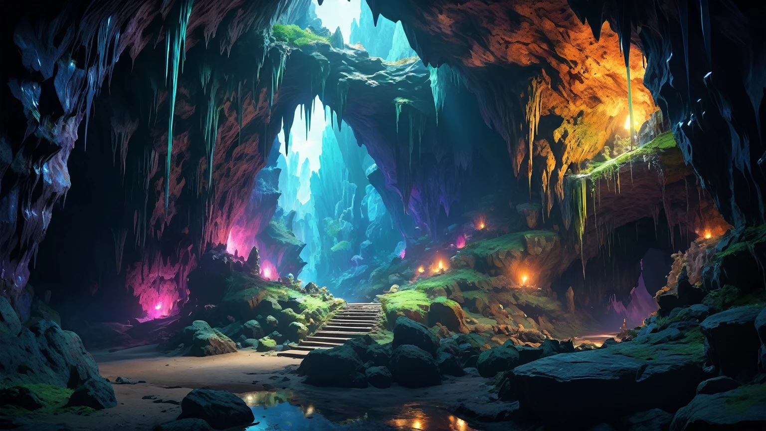 (anime, fantasy, cave), (detailed CG unity 8k wallpaper, masterpiece, best quality, ultra-detailed, HDR:1.2), intricate, vibrant colors, mysterious atmosphere, cave, stalagmite, stalactite, goblin liar, dirty cave, small tunnel, isolated tunnel, dark tunnel: 1.5