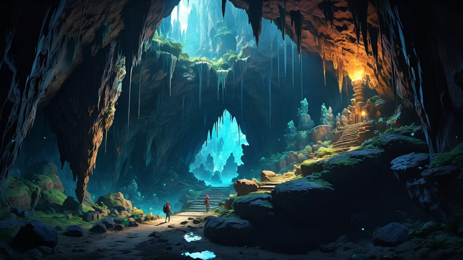 (anime, fantasy, cave), (detailed CG unity 8k wallpaper, masterpiece, best quality, ultra-detailed, HDR:1.2), intricate, vibrant colors, mysterious atmosphere, cave, stalagmite, stalactite, goblin liar, dirty cave, small tunnel, isolated tunnel, dark tunnel: 1.5