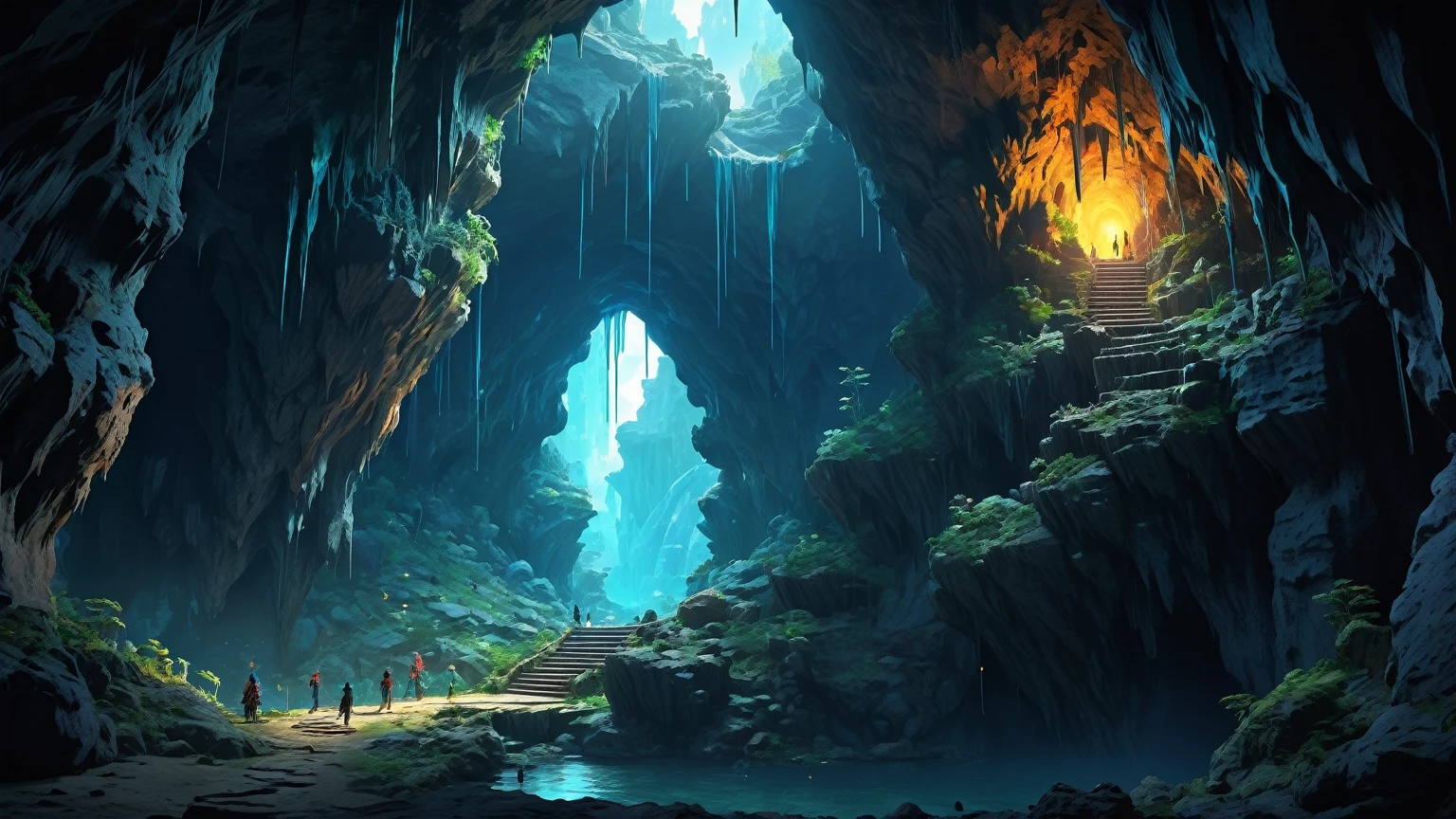 (anime, fantasy, cave), (detailed CG unity 8k wallpaper, masterpiece, best quality, ultra-detailed, HDR:1.2), intricate, vibrant colors, mysterious atmosphere, cave, stalagmite, stalactite, goblin liar, dirty cave, small tunnel, isolated tunnel, dark tunnel: 1.5