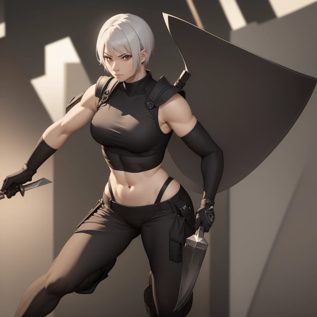 1girl,jett,asian face,white hair,short hair,black gloves, shoulder pads, black pants, cropped sleeveless jacket,aserious expression,crouched, (ninja pose),dinamic pose,kunai knife,holding a kunai,wind effect,strong wind aroud body,masterpiece,extremely detailed CG unity 8k wallpaper, best quality,32k,focus sharp,

INFO
