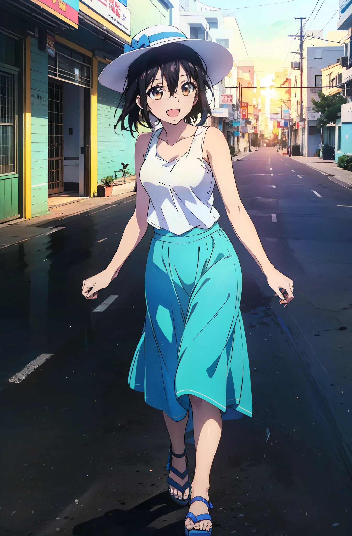 1girl, Shino Asada\(sao\), sword art online, ,sundress,skirt lift,frilled panties,parking lot,masterpiece, best quality, absurdres,