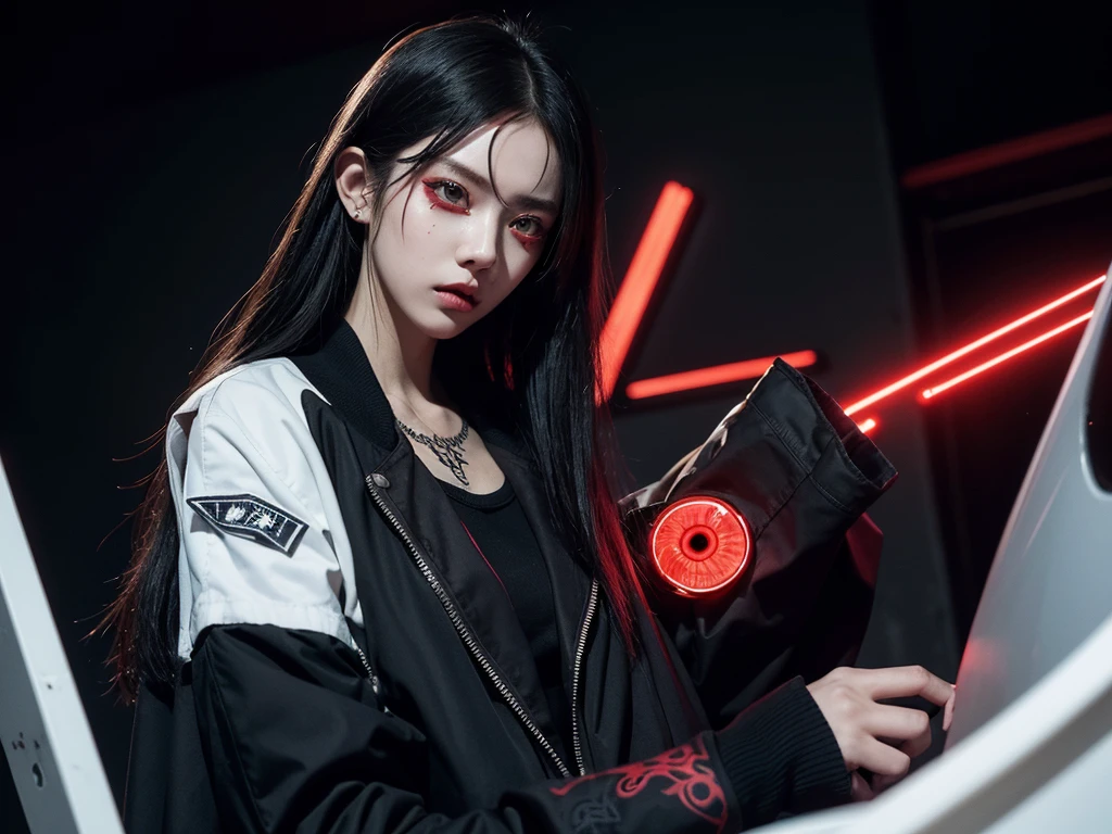 cyberpunk_(series) cyberpunk_Edgerunner Rebecca_(cyberpunk) high resolution spoiler 1girl artificial_eye black_jacket blood blood_~to서_eye blood_~to서_mouth color_sclera color_sk~to corpse death flower flower_~ 위to_eye 녹색_hair ((teacher)) jacket machine_eye 목_tattoo open_clothes are open_jacket petals p~tok_tattoo red_eye red_Sclera Signature Solo Above_tattoo symbols_~to_eye tattoo tw~totails twitter_username white_sk~to yellow_eye