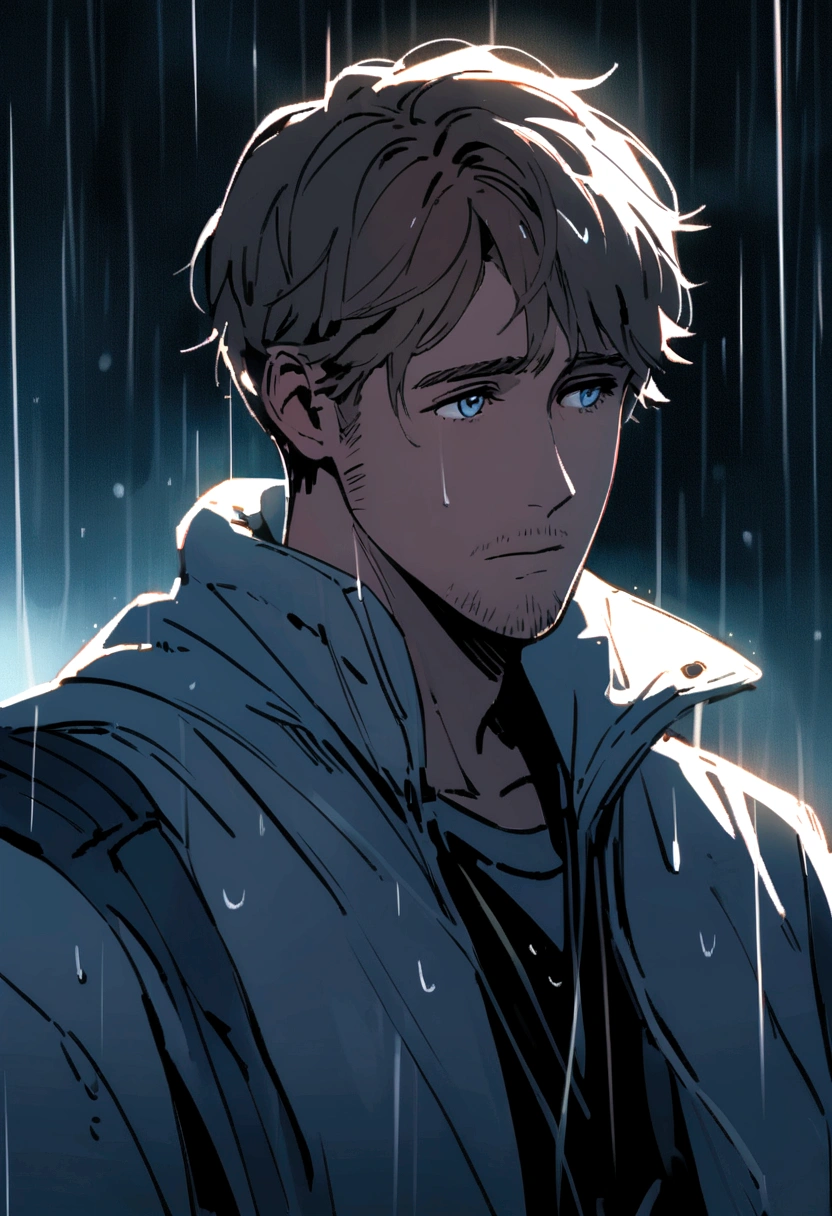 Ryan Gosling staring blankly in the rain
