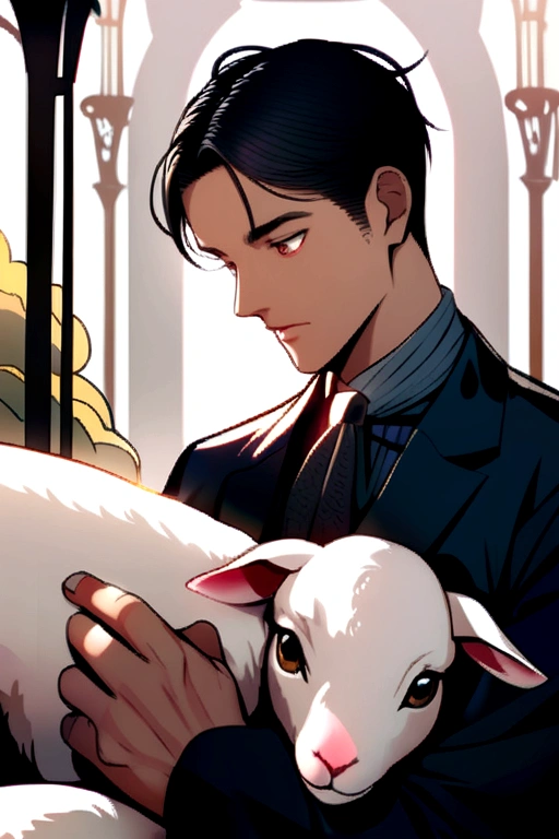 man rubbing lamb 