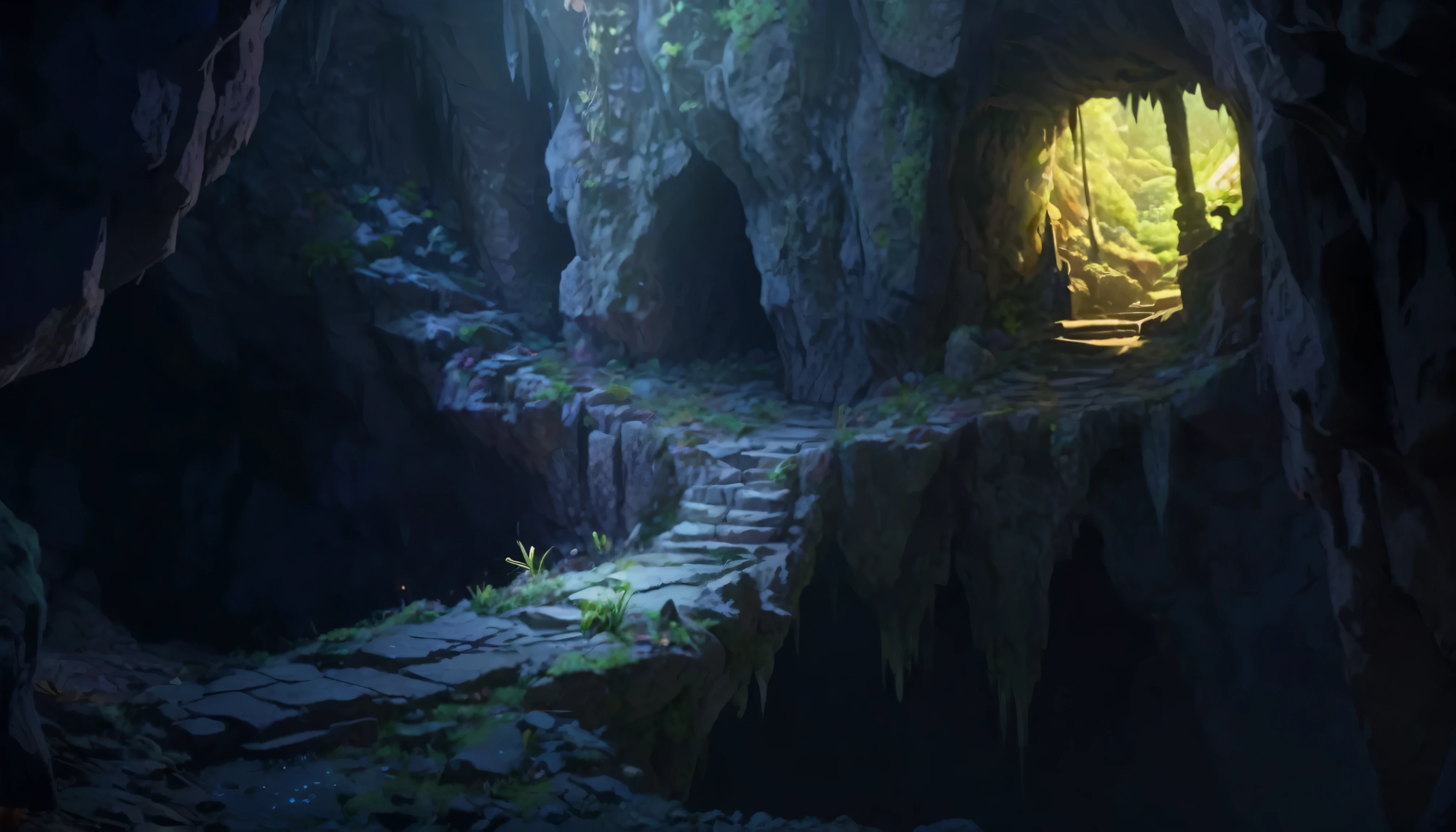 (anime, fantasy, underground dungeon), (detailed CG unity 8k wallpaper, masterpiece, best quality, ultra-detailed, HDR:1.2), vibrant colors, mysterious atmosphere, cave, stalagmite, stalactite, goblin liar, dirty floor, small tunnel, isolated tunnel, dark tunnel: 1.5