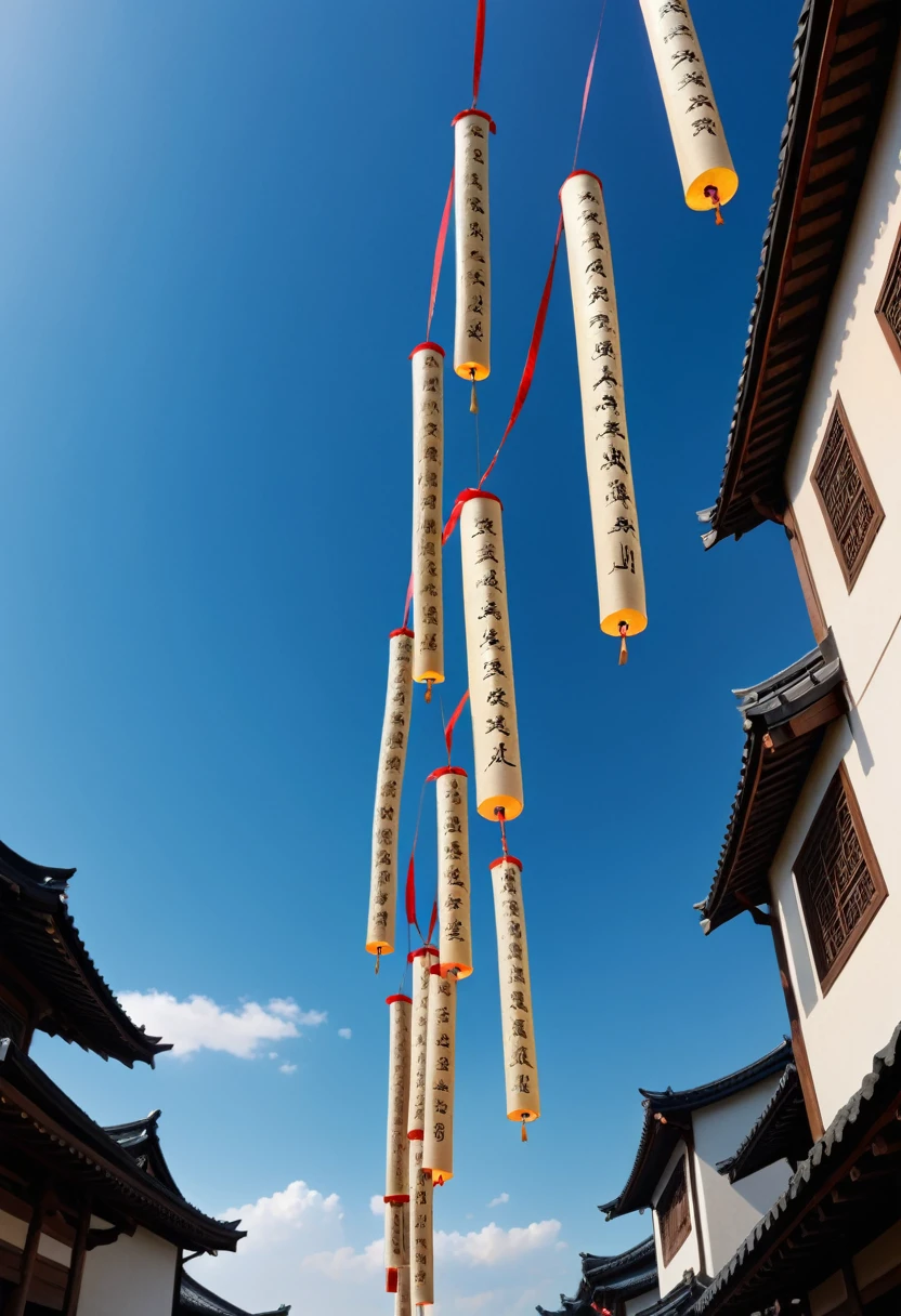 Many long scrolls hanging from the sky