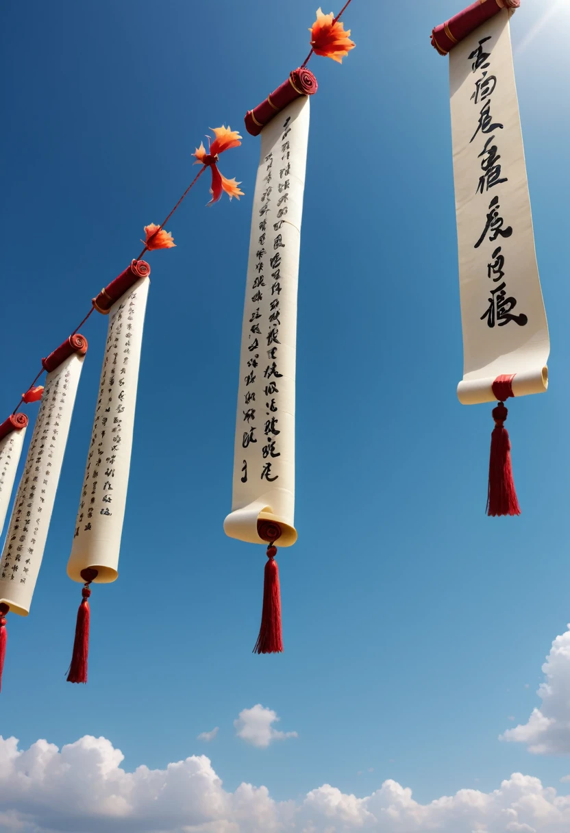 Many long scrolls hanging from the sky