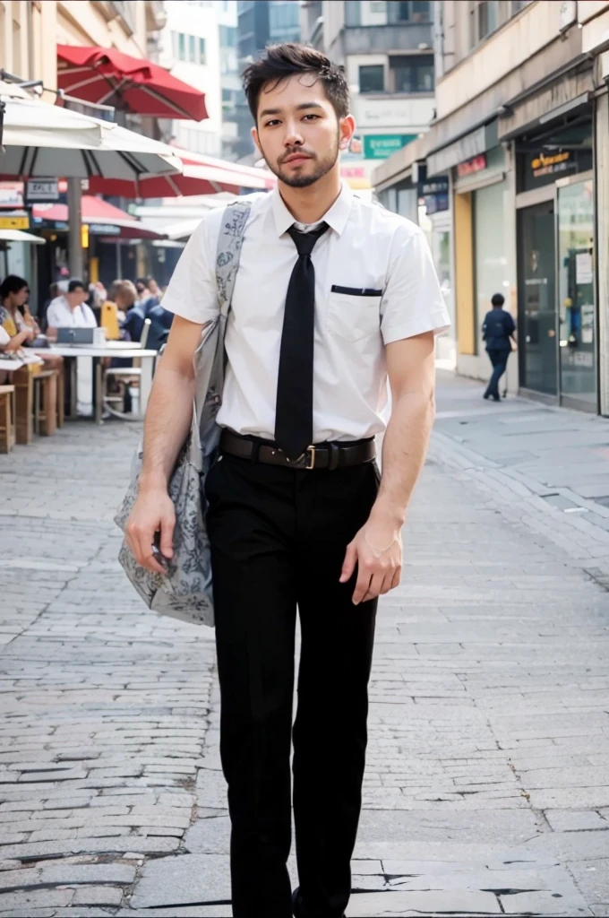 Boy wearing uniform and wearing bag