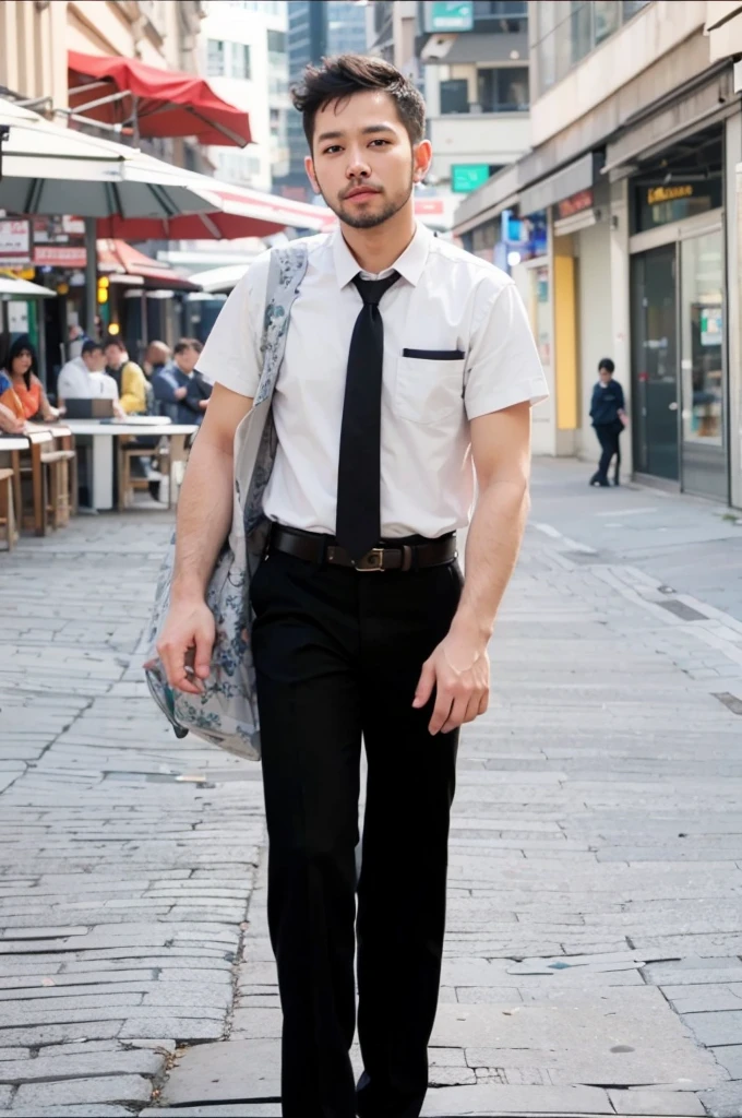 Boy wearing uniform and wearing bag