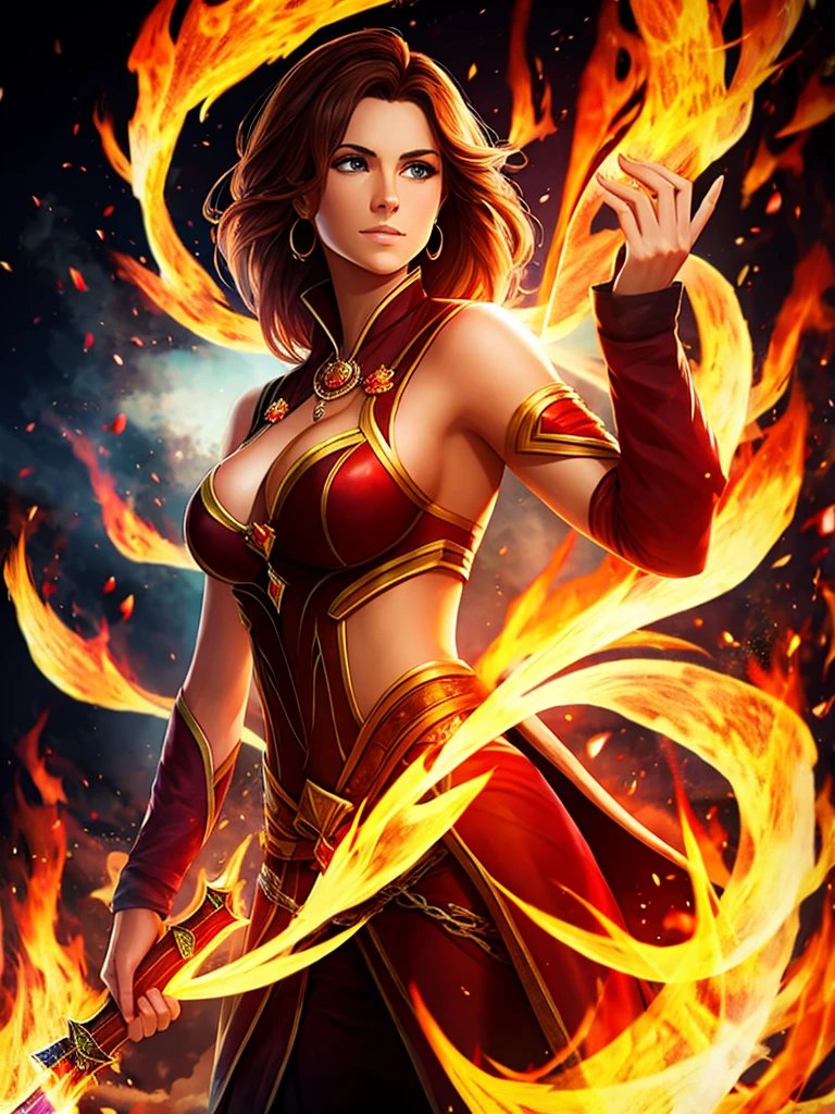 Dragon and woman flames