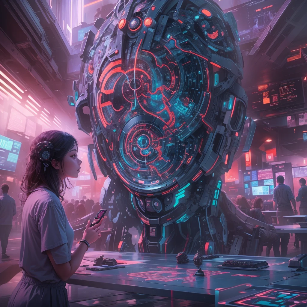 (best quality,4k,8k,highres,masterpiece:1.2),ultra-detailed,(realistic,photorealistic,photo-realistic:1.37),highly detailed AI system,visual perception technology,speech recognition AI,decision-making AI,language translation AI,healthcare AI,education AI,finance AI,transportation AI,marketing AI,advanced neural networks,complex algorithms,deep learning,machine learning,artificial general intelligence,futuristic,cinematic lighting,vibrant colors,intricate details