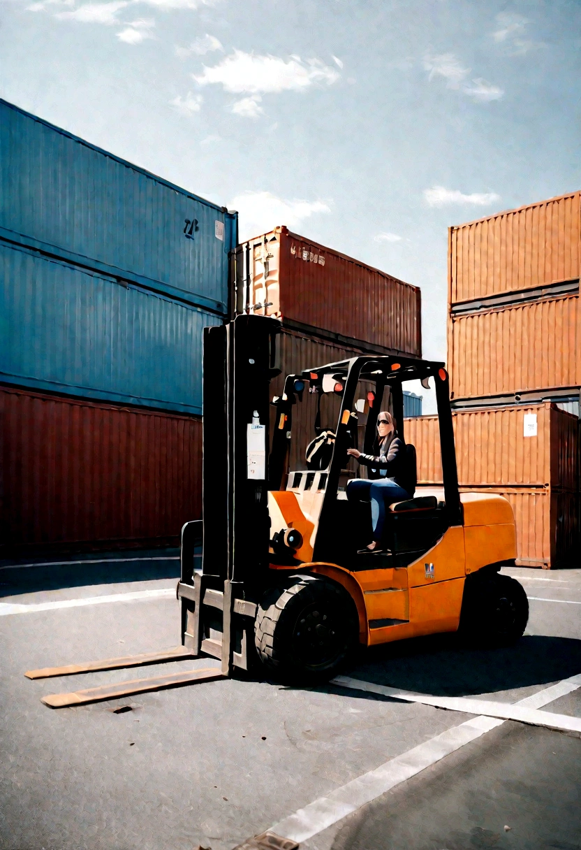 A forklift is parked in front of the building, photo taken in 2018, shipping containers, high quality photo, 


