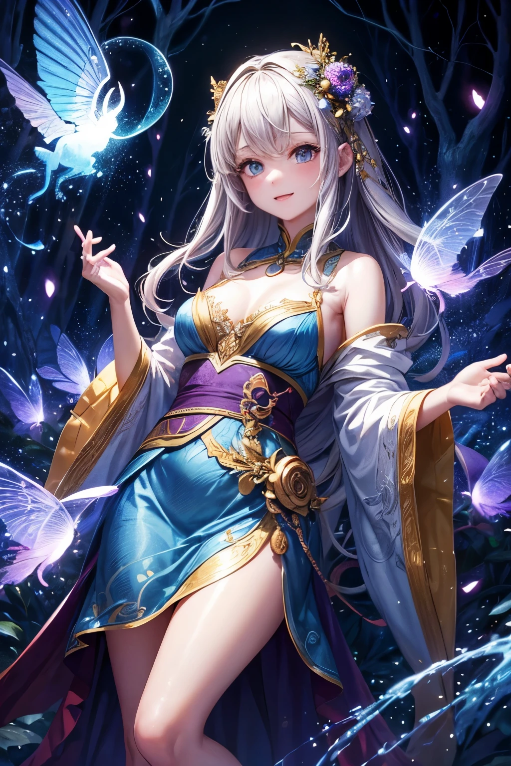 ((Highest quality)),(Ultra-high resolution),(Super detailed),(Detailed Description),((The best CG)),(masterpiece),Highly detailed art,(Art with precise detail:1.5), Blue Moon, Fairy Dance, A legend from long ago,