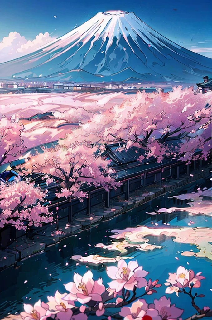 Mount Fuji, cherry flowers, japan,