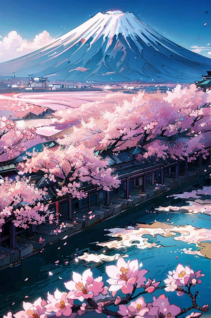 Mount Fuji, cherry flowers, japan,
