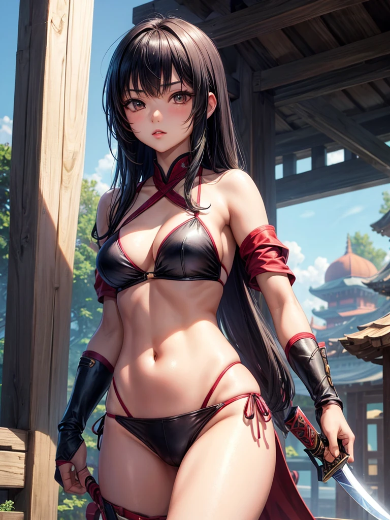 Beautiful Asian girl, 18 years old, bikini assassin girls, sexy lady, medium breasts, camel toe, hidden blade in hand,