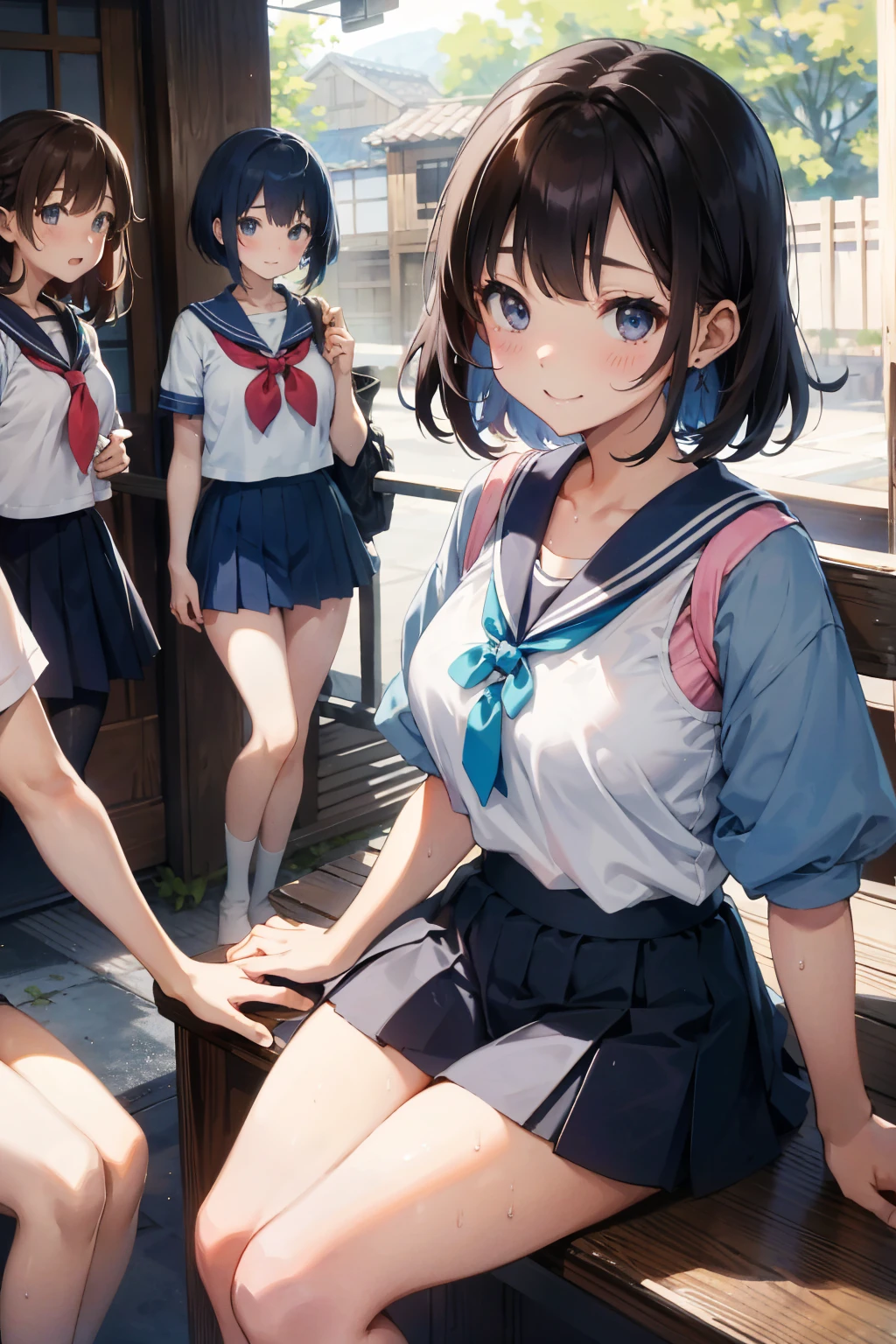 All three are fully breasted.、Bare shoulders、Bare Chest、Highest quality、High resolution、Detailed Background、Cute Teenage Girls、(Three Women:1.5)、Brown Hair、short hair、Cute hairstyle、Huge breasts:1.2、Sailor suit in bright colors、Navy Pleated Mini Skirt、White panties、White Bra、School Area、looks fun、Laugh playfully、smile、sexual expression、Panty shot、Camel Toe　　　　　Browsing Caution、{{{Masseter muscle area}}}, {{{Highest quality}}}, {{Very unique},  {{Very delicate and beautiful}},(Hmph), (Highest quality, 32k, Tabletop, Hmph:1.2),Cute Girl Pictures,12 year old female 、Japanese House、Ancient Minjia、Girl relaxing on the porch、relax、{{{Denim skirt}}}、{{Denim mini skirt}}、{{Mini tight skirt}}、{{White tank top}}、{{No sleep}}、{{White tank top}}、{{{Open legs}}}、avert your eyes、Don&#39;t look at the camera、 Highest quality, Highest quality, Realistic, Unity, 32k 壁紙, Official Art、(Child-like body)、(Children's body shape)、{{White tank top:1.5}}、White panties、{Nipples are visible}、｛Cute Mini Skirt｝、{{{Clothes peeling off}}}、{show}、(いたずらなsmile:1.3),(Sweaty skin:1.5),（Boy&#39;s corpse）,(immature々Shishi Body）、Black Hair、(Very short hair:1.3)、(whole body:1.2),｛Sexy Body}、｛barefoot}、Sexy body、{Highly realistic body}、(Midsummer:1.5)、(Angle from below:1.5)、(Spread your legs)、（Beautiful legs）,Childishﾏﾝｺ、Shape pubic area is clear、Quite small breasts、Flat Chest、{{See-through tank top}}、{{Lightweight tank top}},｛See-through panties｝、{{{The genitals are visible}}}、{{Exposed genitals}}、｛Nipples are visibleタンクトップ｝、{{Down blouse}}、{Nipples visible through clothing｝,｛Pink nipples｝、Pointed nipples 、{{Pointed nipples}}、ｵﾏﾝｺShapeは明確である、{{Livelyショット}},｛{{{Pay attention to the panties}}}｝、{{{LivelyｵﾏﾝｺShape}}}、{{{Vividｵﾏﾝｺ}}}、{{{Livelyｱﾅﾙ}}}、{{{Very vividｱﾅﾙ}}}、{{{Open}}}、{{{Moisturized}}}