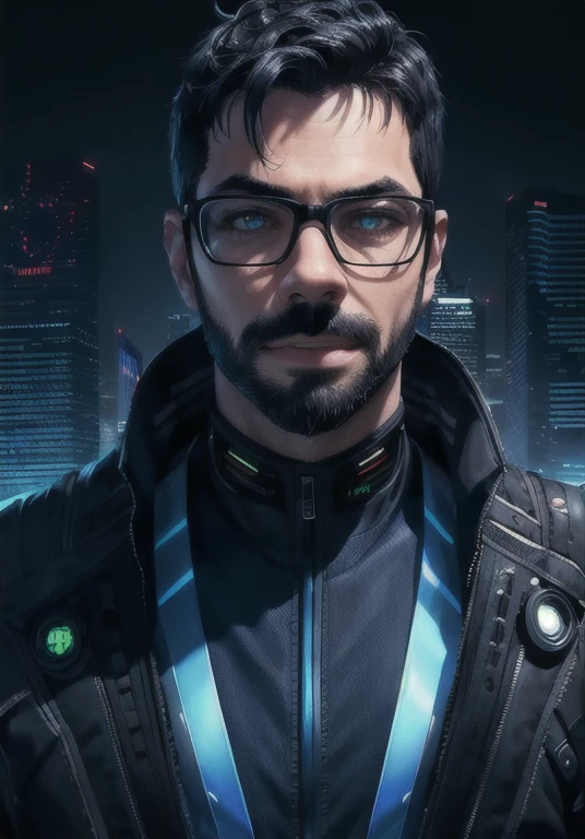 1boy, male focus, solo, facial hair, wild beard, (toned:0.1), dark [blue|black] hair, formal, looking at viewer, portrait, close up, (from above:0.9), suit, dark theme, ([cyberpunk|steampunk]:1.3), cartoon stylish, (expressive), (cybernetic:1.18), superman, toned, serious, vibrant, (colorful, thick outlines, flat color:1.12), fantasy
