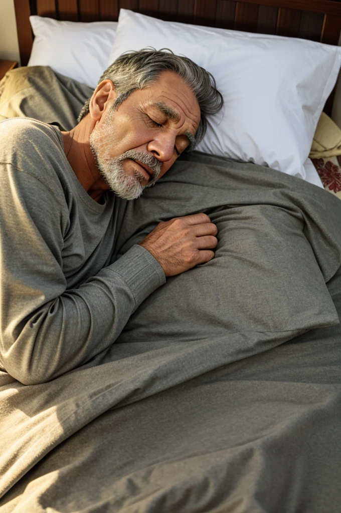 And old man sleeping on bed