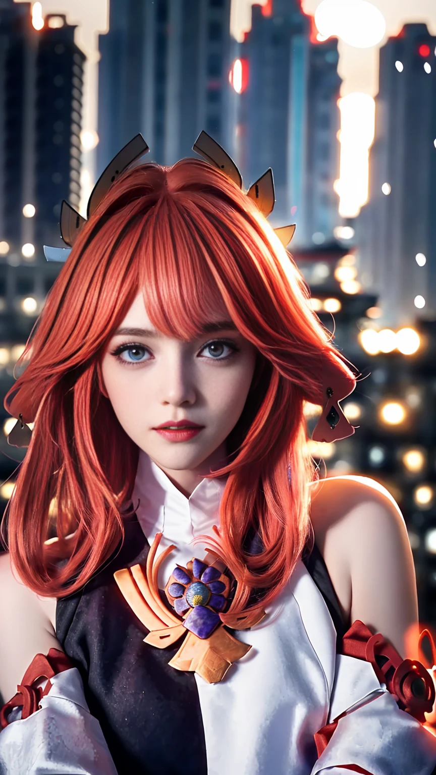 (1girl:1.3), Solo, (((Very detailed face)))), ((Very detailed eyes and face)))), Beautiful detail eyes, Body parts__, Official art, Unified 8k wallpaper, Super detailed, beautiful and beautiful, beautiful, masterpiece, best quality, original, masterpiece, super fine photo, best quality, super high resolution, realistic realism, sunlight, full body portrait, amazing beauty, dynamic pose, delicate face, vibrant eyes, (from the front), She wears Spider-Man suit, red and black color scheme, spider, very detailed city roof background, rooftop, overlooking the city, detailed face, detailed complex busy background, messy, gorgeous, milky white, highly detailed skin, realistic skin details, visible pores, clear focus, volumetric fog, 8k uhd, DSLR, high quality, film grain, fair skin, photo realism, lomography, futuristic dystopian megalopolis, translucent, Yae Miko | Realistic Genshin