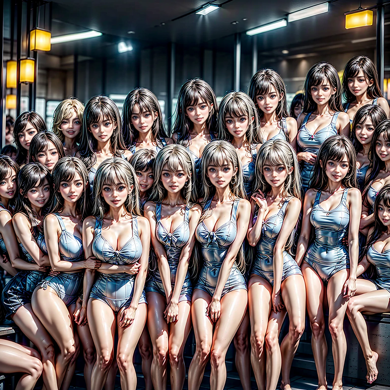 ((ExtremelyDetailed (PUNIPUNI KAWAII 12 Girls in a row:1.37) (Shibuya) scramble crossing)), (masterpiece 8K TopQuality:1.2) (ProfessionalPhoto:1.37), {(Standing Full Body:1.2)|Dancing}, Different types of hair colors, {((White skinny school swimwear))|(SchoolUniform)|Tutu}, {Corrected BabyLike hand|Hiddenhand}, (Joyful Expressions LifeLike Rendering), PerfectLighting (RainbowColor particles:1.2)(Dazzling Blurred ColorfulLights) MotionBlur BREAK (Acutance:0.8) Impeccable Radiant PearlSkin with Transparency . (Exposed:-0.6)(no extra arm, no extra hand)