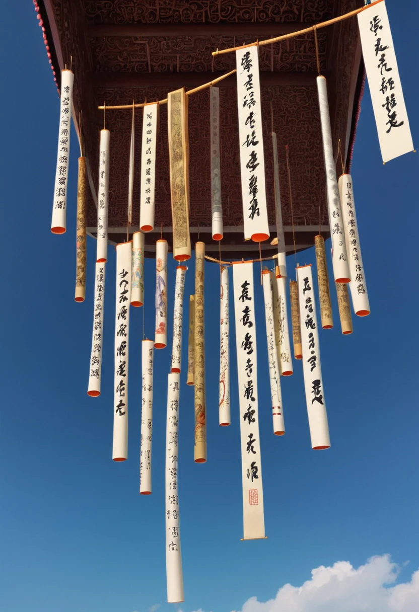 Many long scrolls hanging from the sky