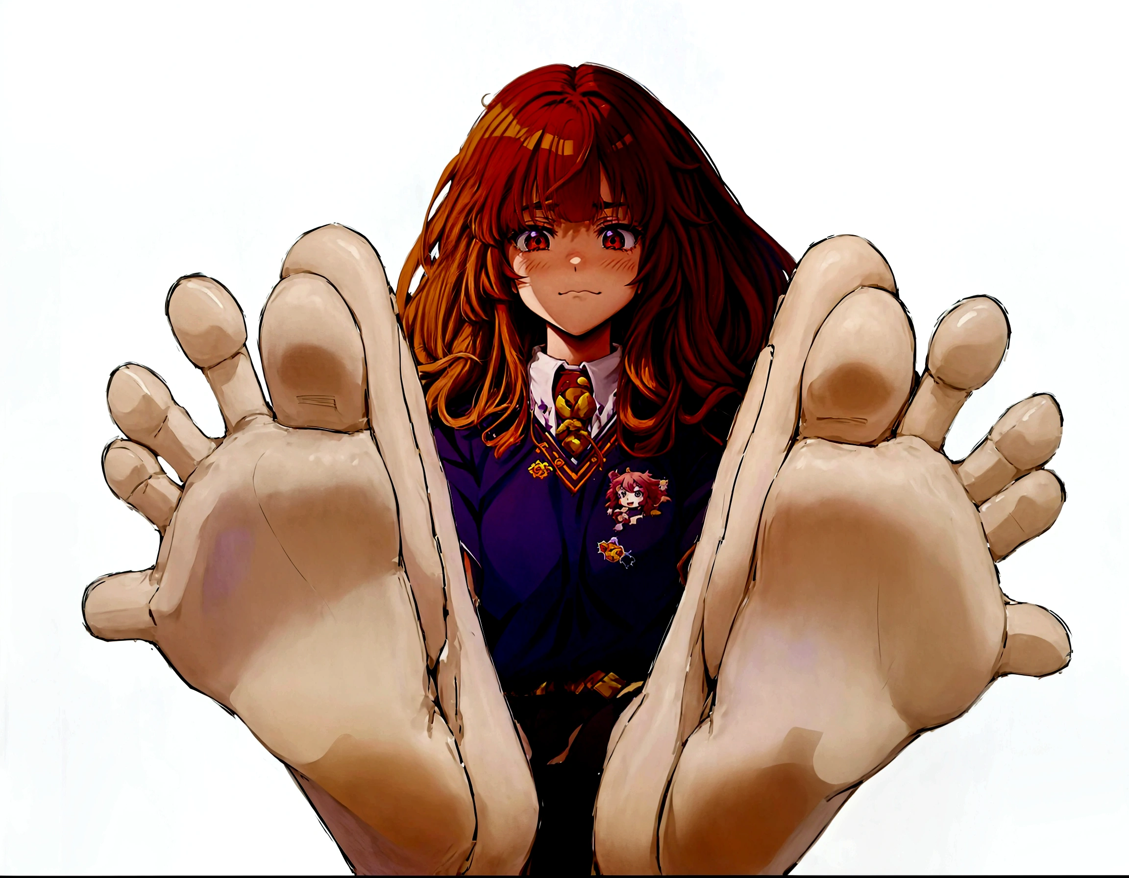 Anime girl with long red hair and purple shirt raising her hands, Hermione, Hermione granger, With index finger, Created by Anime Painter Studio, I also make fan art, Female protagonist 👀 :8, Anime girl crouching, On pixiv, Detailed Anime Character Art, Anime Moe Art Style, Painted in an anime artist&#39;s studio, Digital anime art!!, Anime illustration