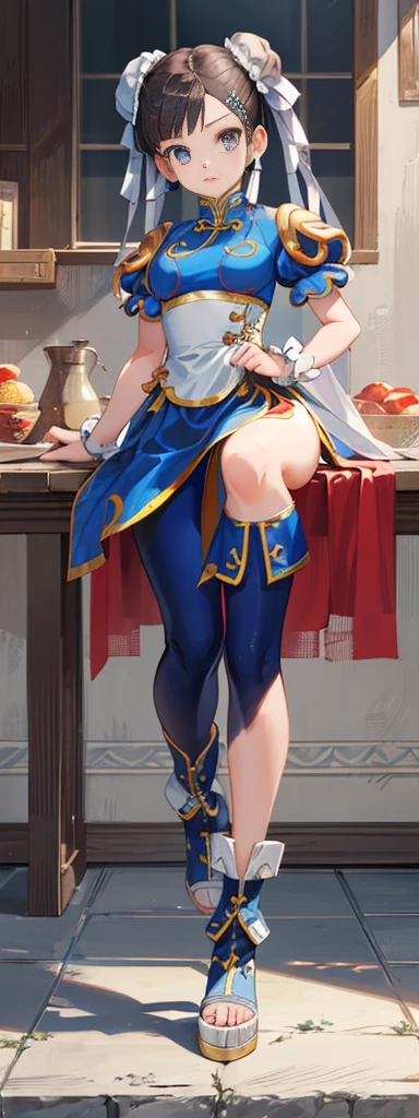 chun-li,((masterpiece)), ((best quality)), ((ultra detailed)), ((kawaii)), cute, (lovely), ((extremely detailed)), ((8K)), (beautiful),flat breast, tiny breast,full body