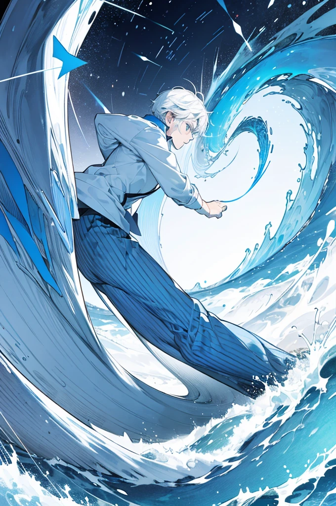 Data waves: Salesman, Overlay blue and white waveforms to represent the flow of data. Place the Tableau logo mark on top of the waves to demonstrate the connection between data analysis and Tableau.