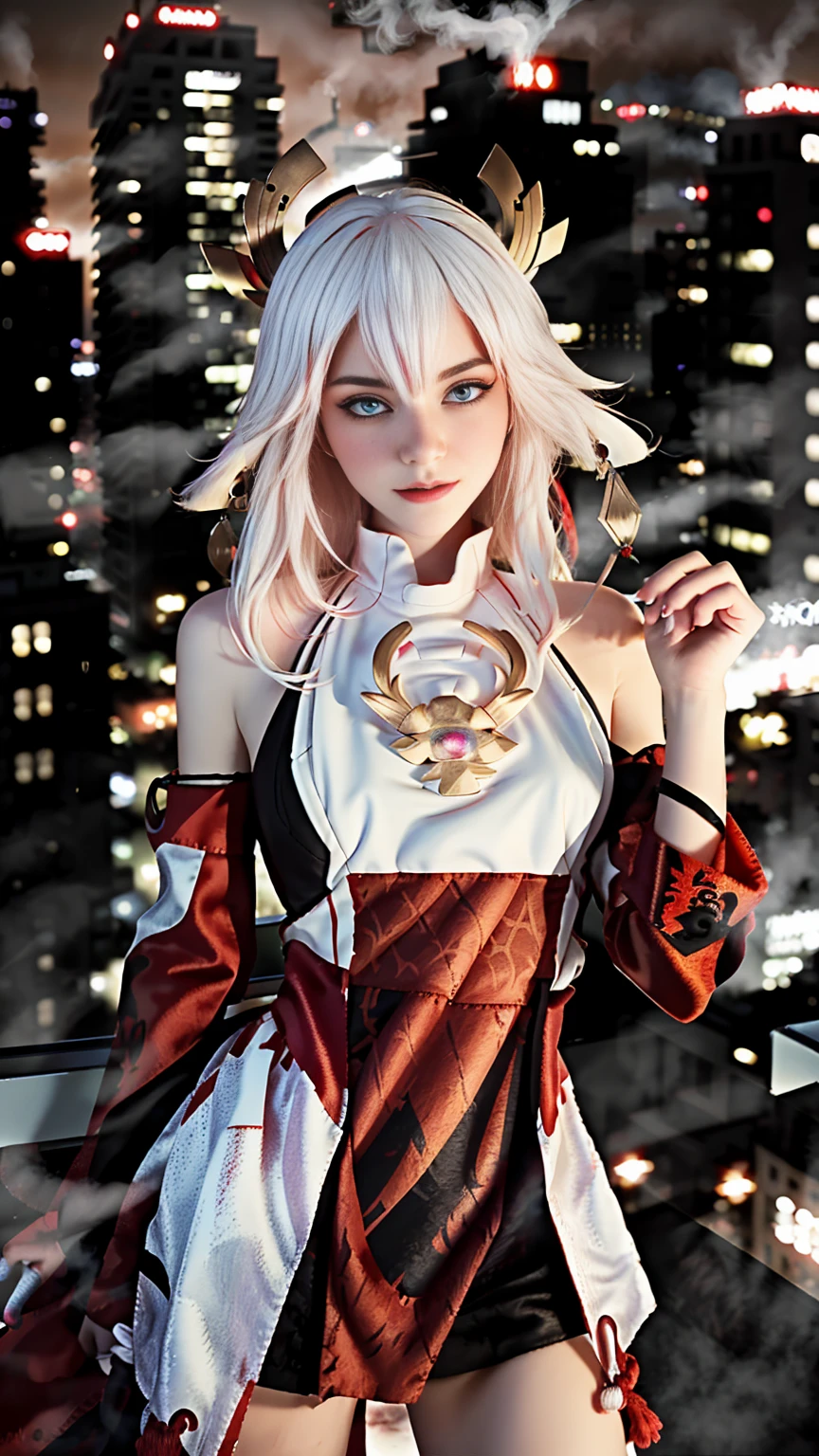 (1girl:1.3), Solo, (((Very detailed face)))), ((Very detailed eyes and face)))), Beautiful detail eyes, Body parts__, Official art, Unified 8k wallpaper, Super detailed, beautiful and beautiful, beautiful, masterpiece, best quality, original, masterpiece, super fine photo, best quality, super high resolution, realistic realism, sunlight, full body portrait, amazing beauty, dynamic pose, delicate face, vibrant eyes, (from the front), She wears Spider-Man suit, red and black color scheme, spider, very detailed city roof background, rooftop, overlooking the city, detailed face, detailed complex busy background, messy, gorgeous, milky white, highly detailed skin, realistic skin details, visible pores, clear focus, volumetric fog, 8k uhd, DSLR, high quality, film grain, fair skin, photo realism, lomography, futuristic dystopian megalopolis, translucent, Yae Miko | Realistic Genshin