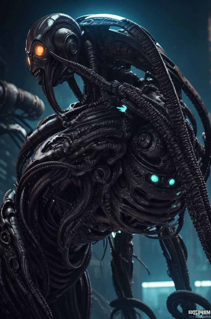 a female xenomorph alien predator creature, detailed cyberpunk style octopus body, dark and ominous atmosphere, ultra detailed, cinematic lighting, dramatic pose, hyper realistic,visceral textures, intricate organic mechanical design, glowing bioluminescent elements, (best quality,8k,highres,masterpiece:1.2),ultra-detailed,(realistic,photorealistic:1.37),concept art
