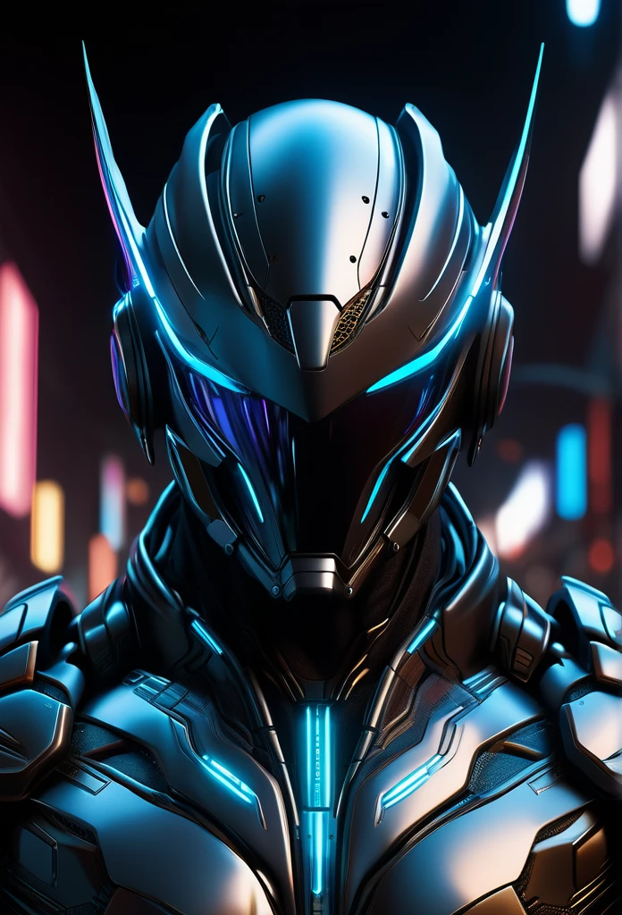 a buff muscular cyberpunk, futuristic sci-fi cosmic robot faceless helmet, masculine design, faceless, street clothes, highly detailed, cinematic lighting, photorealistic, hyper realistic, 8k,ultra detailed, intricate details, advanced technology, sleek and elegant, half body portrait