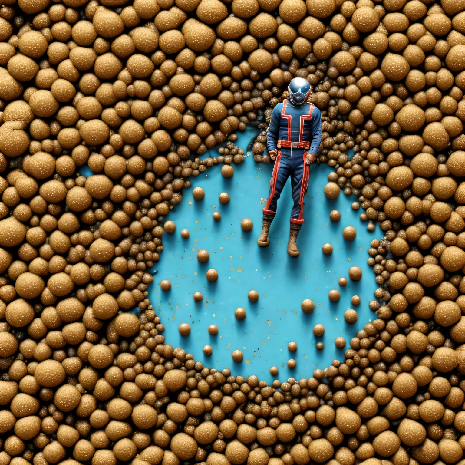 Ant-man in the middle, realistic representation of 10 liposomes randomly locales, subjected to a ultrasonic heatwave.