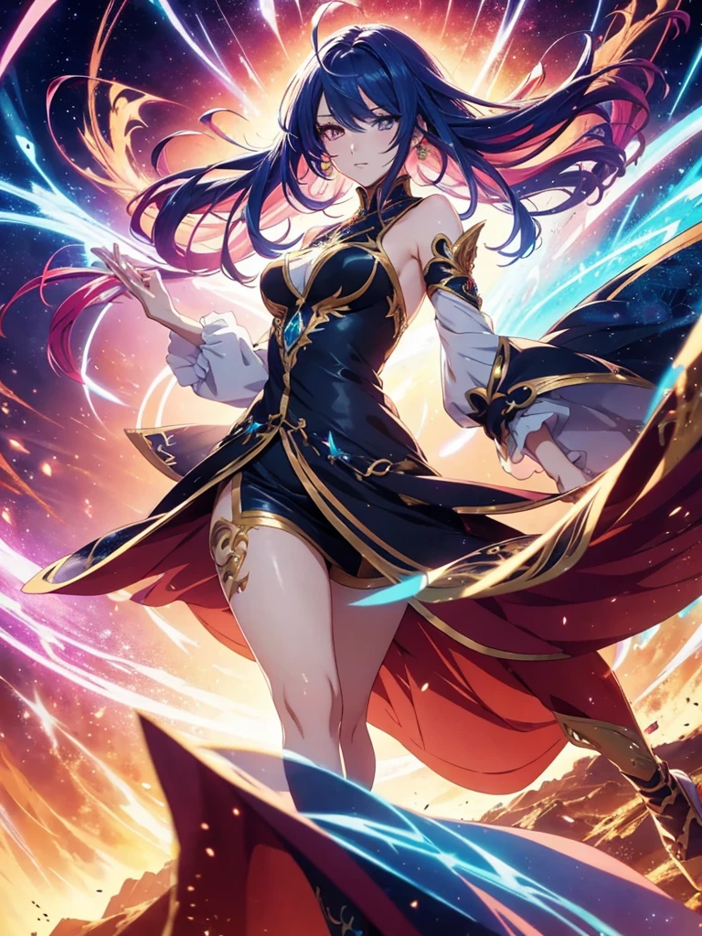 ((anime style)), (beautiful woman), vibrant colors, (dynamic pose), flowing hair, expressive eyes, (fantasy background), magical elements, glowing aura, detailed clothing, (high quality), 8k resolution, masterpiece