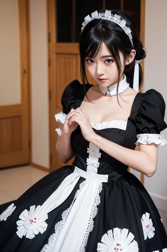 anime girl in a maid outfit with a white and black dress, anime girl in a maid costume, maid outfit, maid dress, gorgeous maid, guweiz, maid, anime girl wearing a black dress, anime cat girl in a maid costume, clean detailed anime art, wearing maid uniform, fine details. girls frontline, in dress