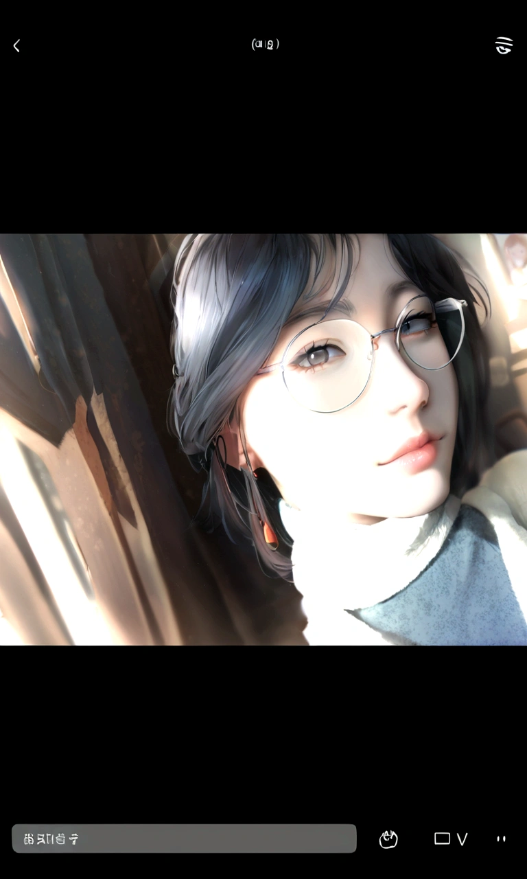 there is a woman wear glasses and a gray shirt posing for a picture, Inspired by Ma Yuanyu, wear glasses, Young cute pale Asian face, !!wear glasses!!, !!Wearing modern glasses!!, Practical. cheng yi, wear glasses, Wearing small round glasses, Wearing long, round glasses, Ruan cute vtuber, Inspired by Li Fangying