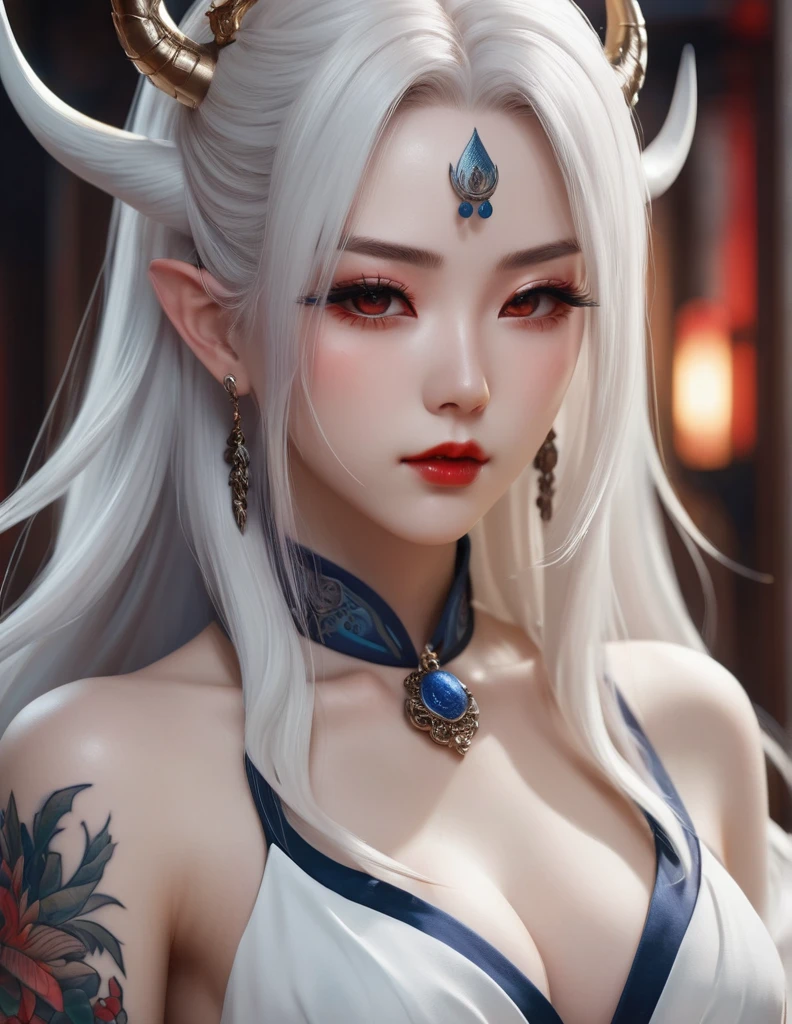 Close-up of a woman with white hair and white mask, beautiful figure painting, Guvitz, Guwiz style artwork, white-haired god, Yang J, epic fine character art, stunning character art, Fan Qi, Wu Jun Shifan, Guwiz in Pixiv Art Station, (NSFW: 1.0)