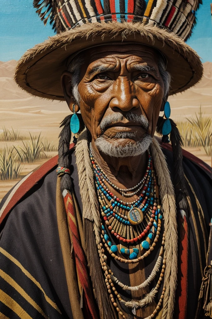 An ugly painting of a old tribal chief