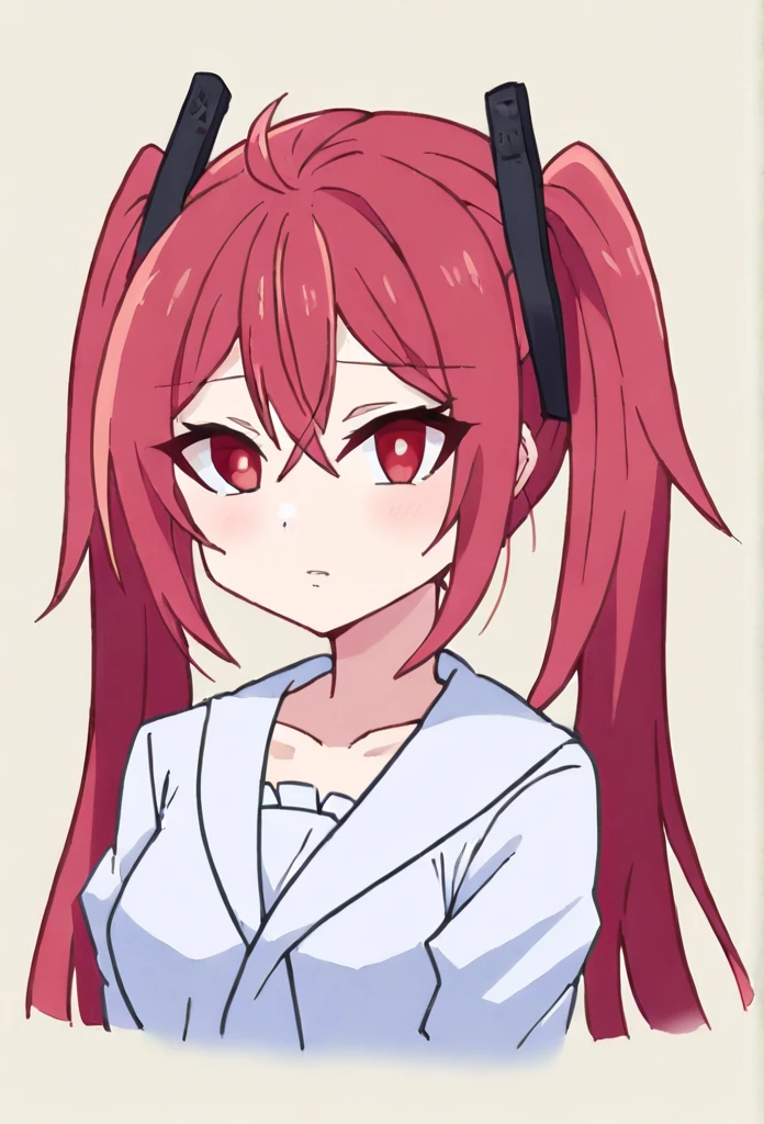 score_9, score_8_up, 1girl, cute, solo, portrait, straight on, upper body, upper body, cheerful, (ear tufts:1.2), maid, soft lighting, warm lighting, ((Crimson hair)), ((Red eyes)), enju aihara, long hair, hair ornament, twintails, (Cute maid outfit with a smile)