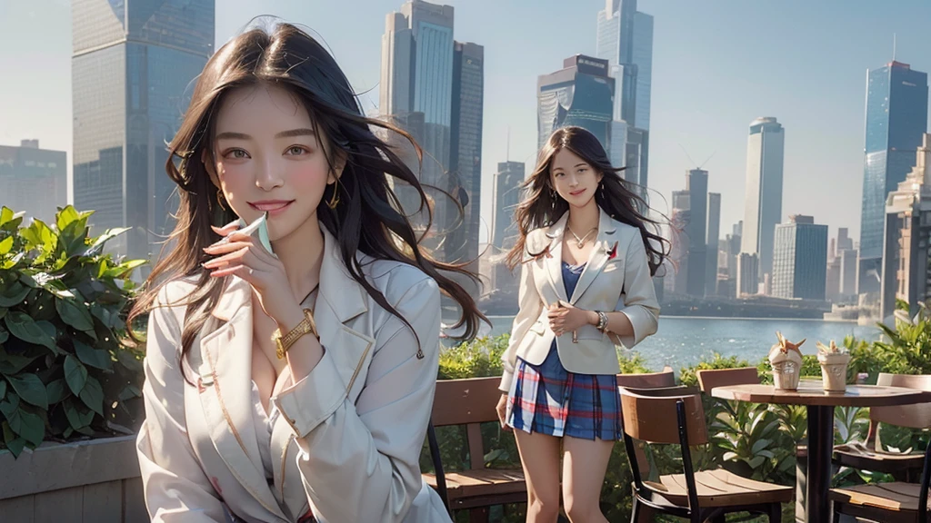 8K、RAW Photos、Highest quality、Super detailed、Super Resolution、Ultra HD、8K壁紙、Amazing details blazer uniform girl ((White blouse with formal collar, Blue Blazer,
Red Check Skirt, Red checkered ribbon on blouse)), Complete limbs, Full Finger,
((((((Starbucks outdoor cafe among skyscrapers))))))、((16 year old female student))、(((((Eat cake、smile)))))、(((Heart Necklace、Gold bracelet)))
((((((Woman with Starbucks coffee))))))
(((Emphasize cleavage)))
(((((Ferrari 488)))))
((((Full body photo、The whole body is visible、Full body portrait))))