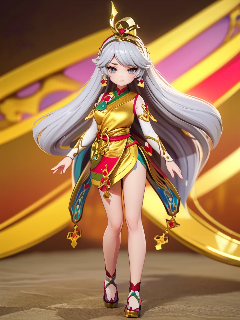 Seizo Watase style, Simple Line Initialism，Abstract art, 3d character, colorful hearts ,(((The most beautiful girl of all time))),  (full body 1.2), only girl, long hair, thailand background, 25 year old, full body, (((8k))), ((3d))), gray hair, gold code