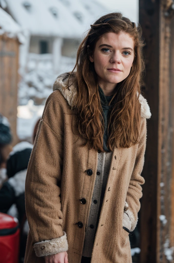 1girl,realistic,best quality, Leslie:0.9>,(brown hair:1.2), Rose Leslie as Ygritte in game of thrones, winter, she wears furs and wildings clothes