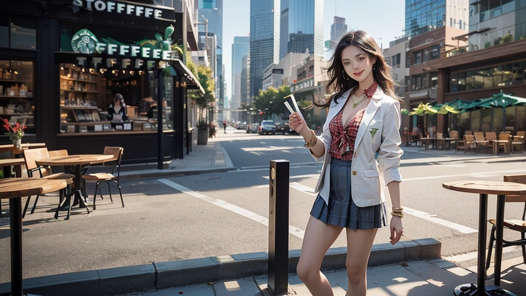 8K、RAW Photos、Highest quality、Super detailed、Super Resolution、Ultra HD、8K壁紙、Amazing details blazer uniform girl ((White blouse with formal collar, Blue Blazer,
Red Check Skirt, Red checkered ribbon on blouse)), Complete limbs, Full Finger,
((((((Starbucks outdoor cafe among skyscrapers))))))、((16 year old female student))、(((((Eat cake、smile)))))、(((Heart Necklace、Gold bracelet)))
((((((Woman with Starbucks coffee))))))
(((Emphasize cleavage)))
(((((Ferrari 488)))))
((((Full body photo、The whole body is visible、Full body portrait))))