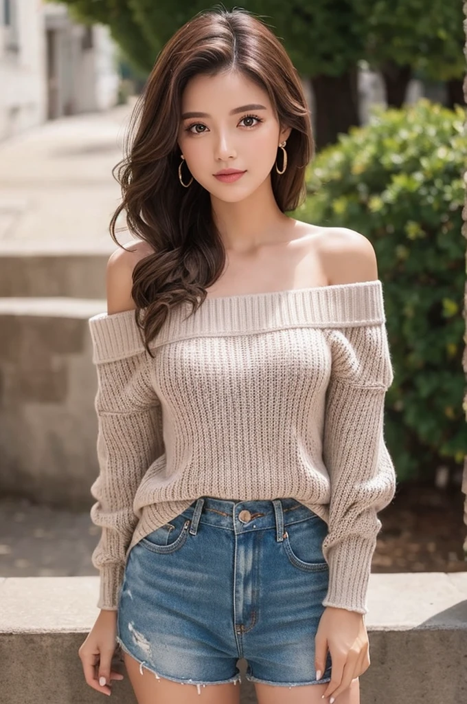 ((Highest quality)), ((masterpiece)), (detailed), One girl, Off-the-shoulder sweater,