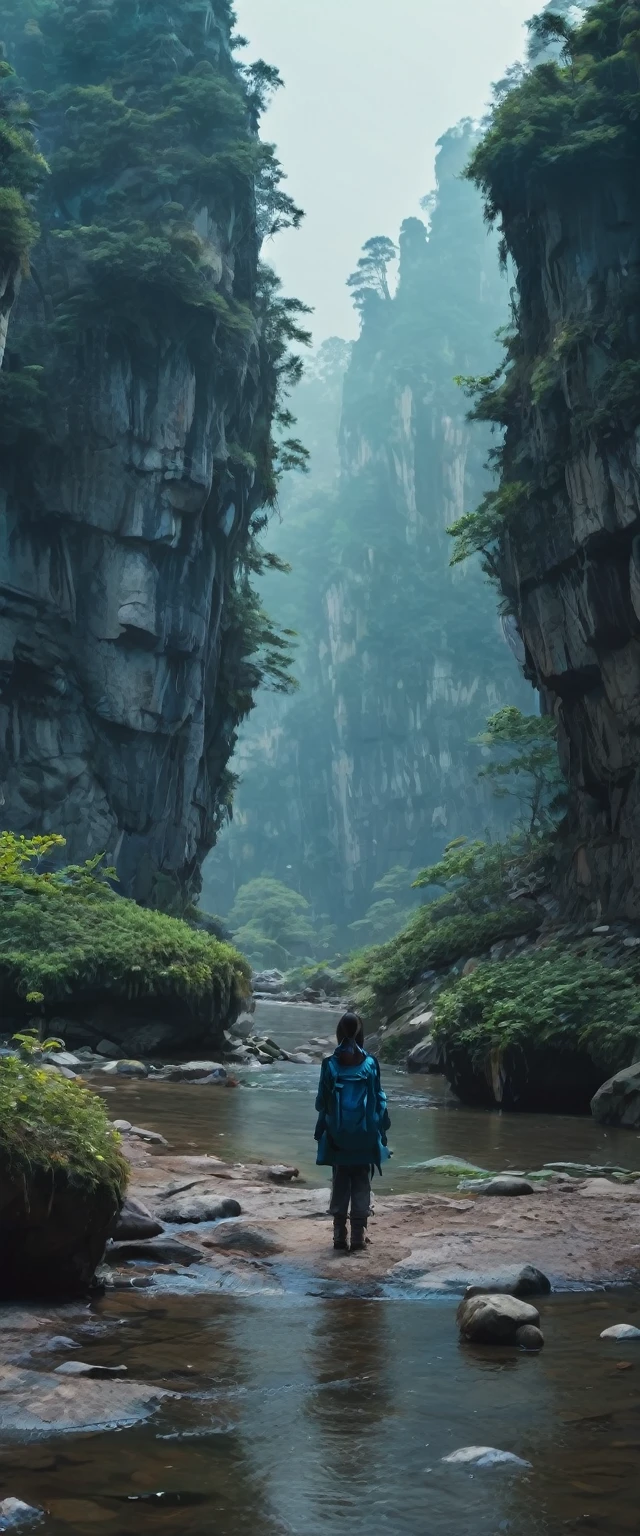 Create horrible creatures, multiple colour,Pigment exudation, The story takes place beside a river,Next to it is a forest filled with thick sphalerite mist., 全部采用 4K resolution,Total length,Opal Girl,Ogre ,Pretty Face,Raised eyebrows,full-body shot,Ominous Cleveland Stone Landscape,Niobium gray atmosphere,author:Simon Stalenhag,Nicomoli,(((Wanjichi Mutu))),primary color,Urban,Extremely detailed,masterpiece,Intricate details,fade,eyes Extremely detailed, High detail eyes,4K resolution,Raw, Nikon Z9,Horrible village,hunter,Fairy,Stone Forest, Yunnan, China,Zhangjiajie National Forest Park, China