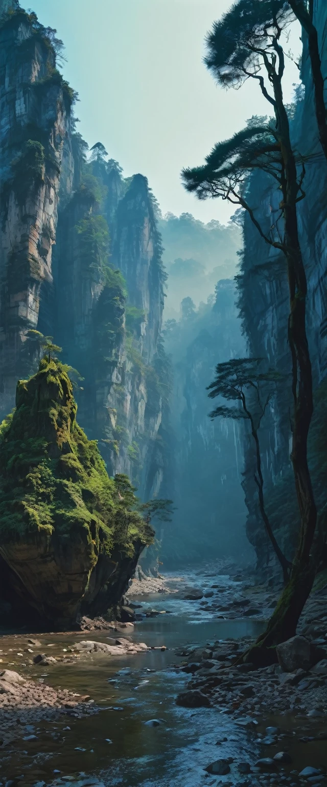 Create horrible creatures, multiple colour，Pigment exudation, The story takes place beside a river，Next to it is a forest filled with thick sphalerite mist., 全部采用 4K resolution,Total length,Opal Girl,Ogre ,Pretty Face,Raised eyebrows,full-body shot,Ominous Cleveland Stone Landscape,Niobium gray atmosphere,author：Simon Stalenhag,Nicomoli,(((Wanjichi Mutu))),primary color,Urban,Extremely detailed,masterpiece,Intricate details,fade,eyes Extremely detailed, High detail eyes,4K resolution,Raw, Nikon Z9,Horrible village,hunter,Fairy,Stone Forest, Yunnan, China,Zhangjiajie National Forest Park, China