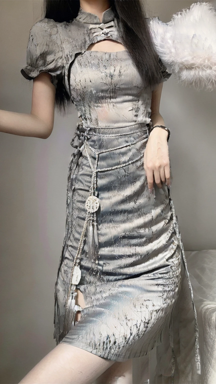 (absurdres:1.2),(slender:1.2),(full_shot:1.3),1girl,(white pantyhose:1.1),Chinese cheongsam,,outdoors,sunshine,high_heels,standing,